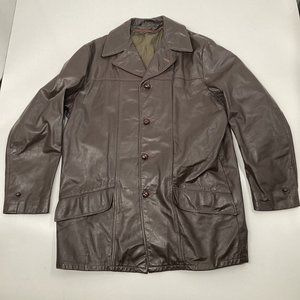 Vintage 70s R Sherman Leather Jacket Brown Genuine Coat Size 44 Long Mad…